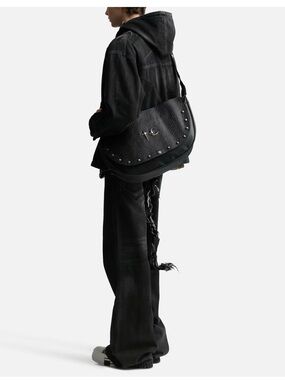 THUG CLUB Dragon Messenger Bag Black OS Authentic Goat Skin Leather